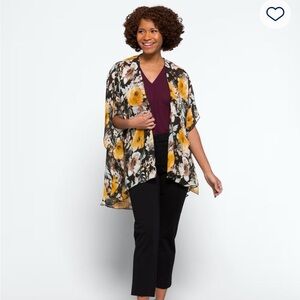 emory park Black Floral Kimono Tunic with Yellow and White Blooms, stitch fix